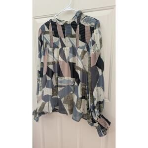 Entro Large Abstract Pastel Long Sleeve Shirt, Large, Artsy, Art to Wear